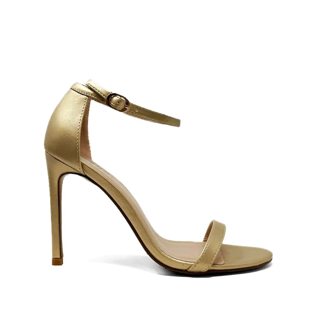 Shu Shop Franco gold ankle strap high heels stiletto pumps