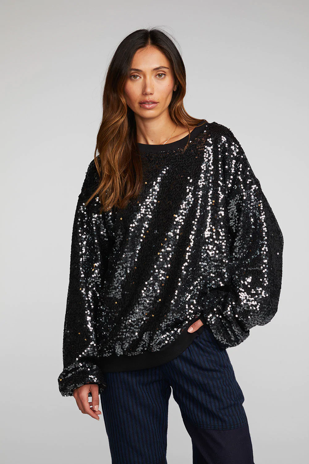 Chaser Brand Golden sequin fleece pullover sweatshirt