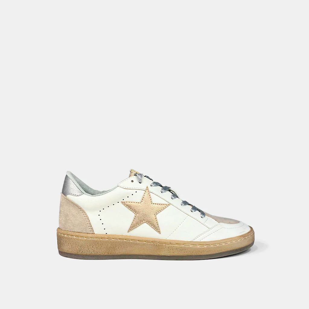 Shu Shop Paz light gold and silver retro low top sneakers tennis shoes ...